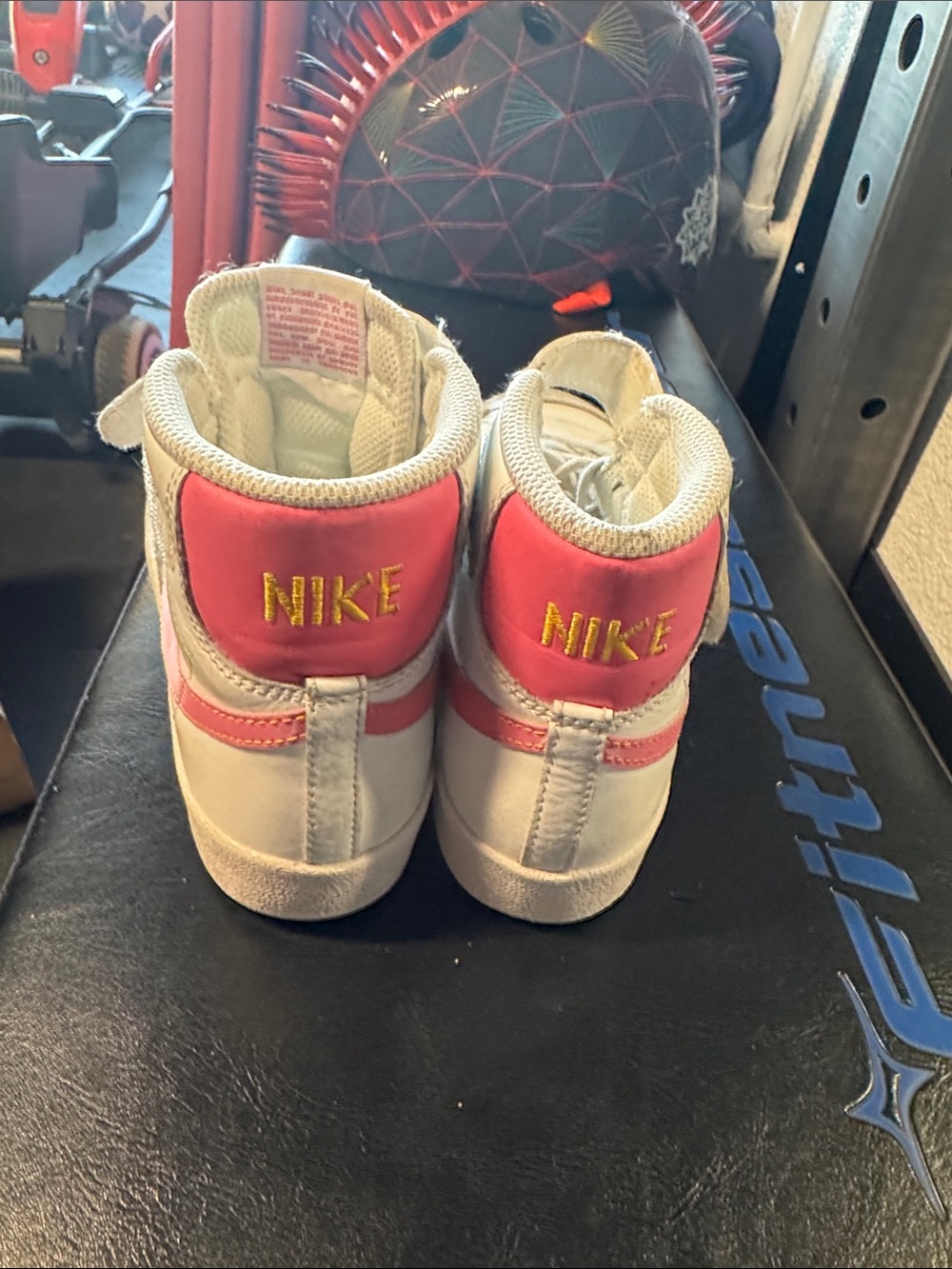 Nike Kids White High-Top Sneakers with Pink Swoosh - Picture 2 of 4